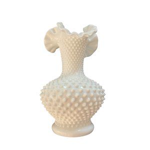 Vintage Fenton Vase Hobnail Milk Glass Bulbous Ruffle 11" White Pre Fenton Mark
